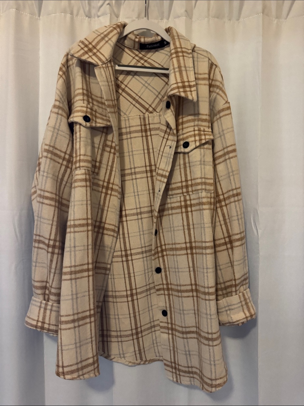 Plaid Utility Shacket Jacket - Cream & Brown